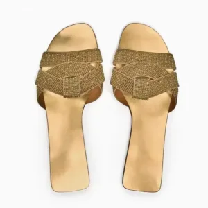 FLAT SLIDER SANDALS WITH RHINESTONE STRAPS