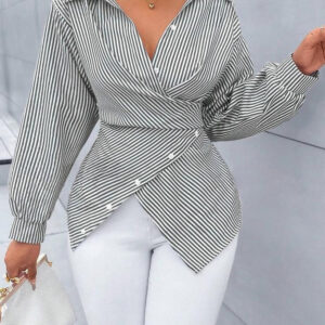 SOLERSUN Women's Striped Print Button Front Shirt