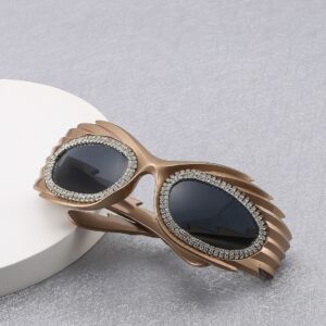 Oval Wrap Around Spike Glitter Sunglasses