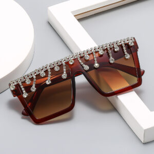 Flat Top Crystal Diamond Oversized Rhinestone Square Sunglasses