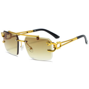 RIMLESS GOLDTONE FRAME 3D LION HEAD SUNGLASSES FOR MEN