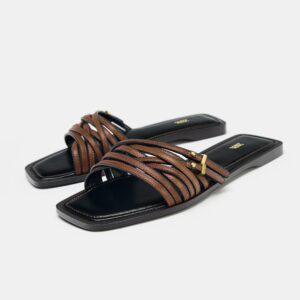 ZARA LEATHER STRAPPY SLIDE SANDALS