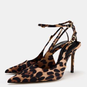 Zara leopard fabric buckled ankle strap closure High Heels