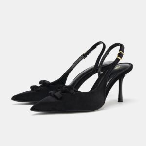 ZARA VELVET-EFFECT BOW HEELS