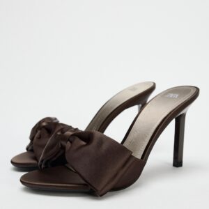 zara SATIN-EFFECT HIGH-HEELED MULE WITH MAXI BOW