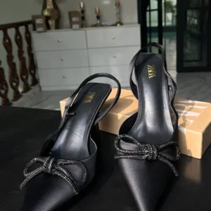 Zara slingback heels with a sparkly bow appliqué