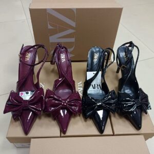 zara Patent Leather Bow Pointed High Heels