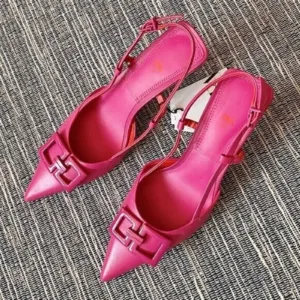Zara Slingback Appliqué Heels in pink with a front buckle
