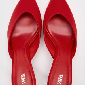 zara red satin heeled mules
