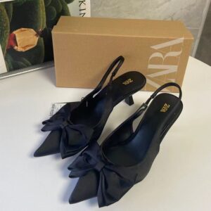 zara satin kitten heel with  bow