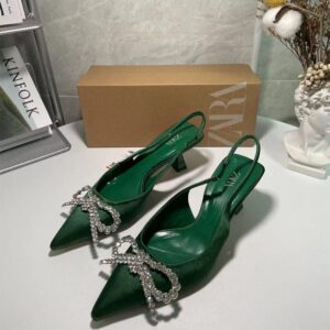 ZARA GREEN EMBELLISHED BOW HEELED SLINGBACK