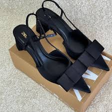 zara Sleek bow block slingback heel