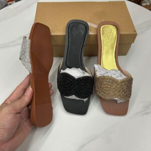 zara Rhinestone Embellished Square Toe Flat Sandals