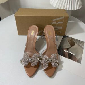 Zara rhinestone ribbon pointed mules