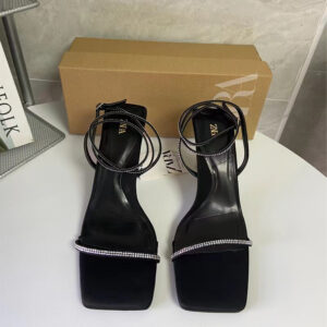 Zara black Rhinestone Strappy block Heels