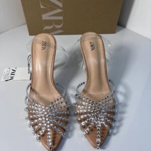 zara Crystal-embellished Clear Strap Pointed Toe Heels
