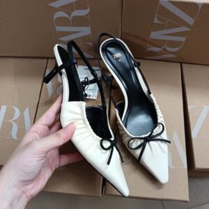 zara  Leather Slingback Pointed Toe with bow Heels