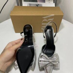 Zara Silver Metallic Bow Heels