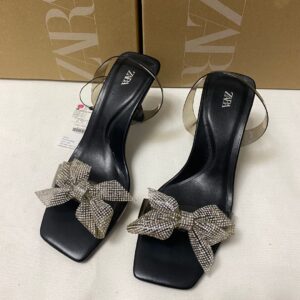 Zara rhinestone ribbon mules