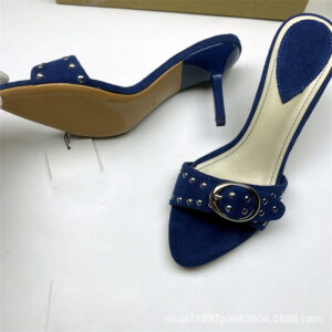 zara Dark Blue Riveted Buckle Office Heels