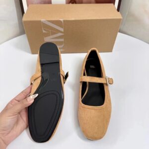 ZARA DARK TAN SPLIT SUEDE BALLET shoe