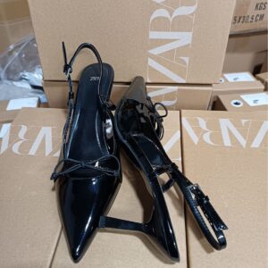 zara Sleek Black Leather Slingback Heels