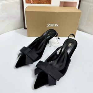 Zara black velvet bow heels