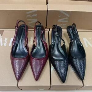 zara leather embossed kitten heel slingbacks