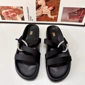 Black Strappy Sandals With EMBELLISHED Rhinestone