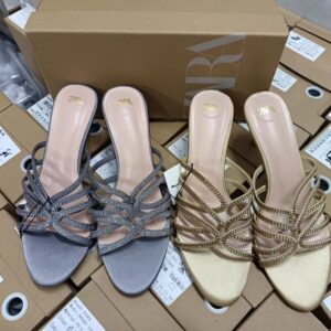 zara Gold Satin CrystalEmbellished Heels