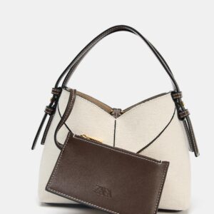 zara CONTRAST CANVAS MINI TOTE BAG