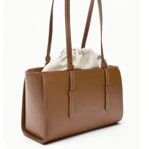 zara drawstring Brown vintage Leather handbag