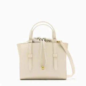zara drawstring white vintage Leather handbag