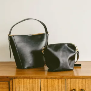 zara Leather Bucket Bag with pouch
