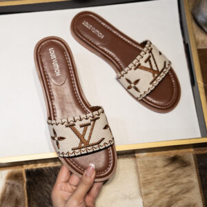 Louis Vuitton Raffia Calfskin Monogram Lock It Flat Mules