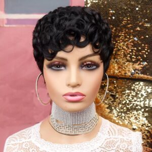 F-907 SHORT CURLY PIXIE NATURAL COLOR HUMAN HAIR 100%