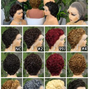 F-909 13*4 PIXIE CUT CURLY LACE FRONT WIG HUMAN HAIR 100%
