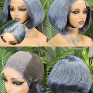 300% 5*5 SDD FULL PIXIE #GREY WIG HUMAN HAIR 100%