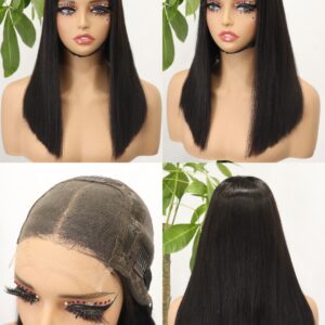 280% double drawn 4*4 lace closure bob wig straight natural color human hair 100%