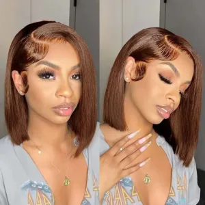 200% 13*4 full frontal lace bob straight human hair wig 100%