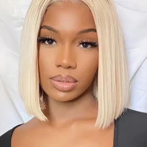 613 Blonde Short Bob Human Hair 100% Glueless Straight WIG