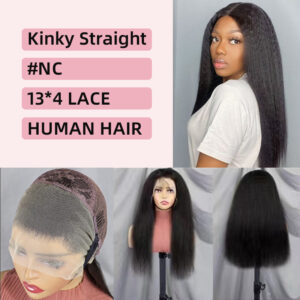 kinky straight 13*4 lace natural color human hair wig 100%